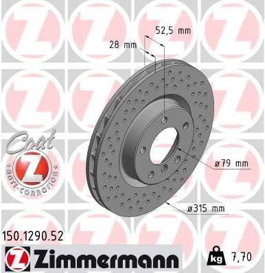 ZIMMERMANN 150.1290.52: Piduriketas Ø: 315mm, sisemine õhutus, perforeeritud, Ø: 315mm, kaetud SPORT COAT Z