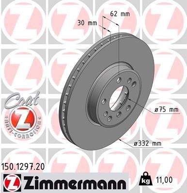ZIMMERMANN 150.1297.20: Piduriketas Ø: 332mm, sisemine õhutus, Ø: 332mm, kaetud COAT Z