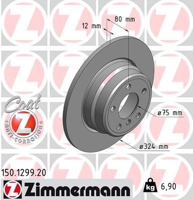 ZIMMERMANN 150.1299.20: Stabdžių diskas Ø: 324mm, visiškai, Ø: 324mm, padengta COAT Z