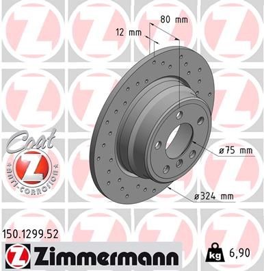 ZIMMERMANN 150.1299.52: Piduriketas Ø: 324mm, täis, perforeeritud, Ø: 324mm, kaetud SPORT COAT Z