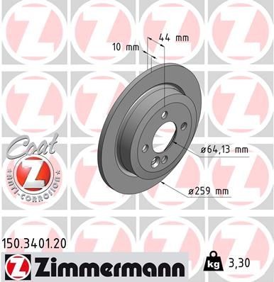 ZIMMERMANN 150.3401.20: Piduriketas Ø: 259mm, täis, Ø: 259mm, kaetud COAT Z