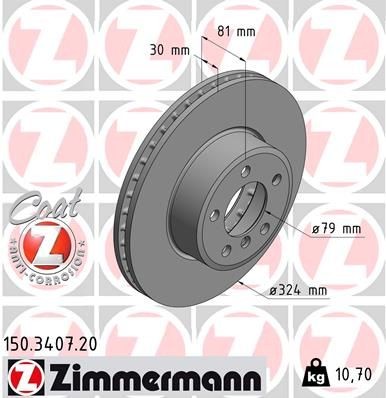 ZIMMERMANN 150.3407.20: Piduriketas Ø: 324mm, sisemine õhutus, Ø: 324mm, kaetud COAT Z