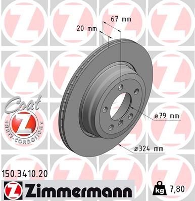 ZIMMERMANN 150.3410.20: Piduriketas Ø: 324mm, välisõhutus, Ø: 324mm, kaetud COAT Z