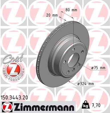ZIMMERMANN 150.3443.20: Piduriketas Ø: 324mm, sisemine õhutus, Ø: 324mm, kaetud COAT Z