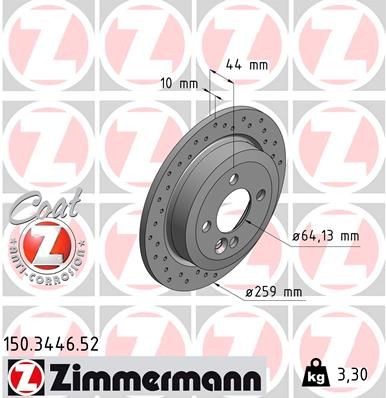 ZIMMERMANN 150.3446.52: Disc de frână Ř: 259mm, plin, perforat, Ř: 259mm, acoperit (cu un strat protector) SPORT COAT Z