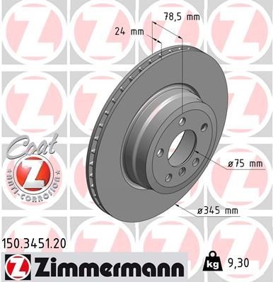 ZIMMERMANN 150.3451.20: Piduriketas Ø: 345mm, sisemine õhutus, Ø: 345mm, kaetud COAT Z