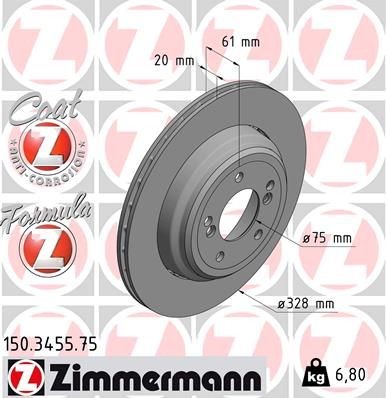 ZIMMERMANN 150.3455.75: Piduriketas Ø: 328mm, õhutusega, kaheosaline piduriketas, ujuv piduriketas, Alumiiniumist pidurikettakamber, Ø: 328mm, kaetud FORMULA Z COAT Z