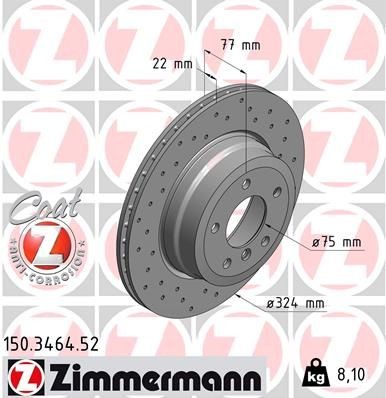 ZIMMERMANN 150.3464.52: Disc de frână Ř: 324mm, ventilat interior, perforat, Ř: 324mm, acoperit (cu un strat protector) SPORT COAT Z