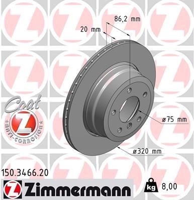 ZIMMERMANN 150.3466.20: Piduriketas Ø: 320mm, välisõhutus, Ø: 320mm, kaetud COAT Z