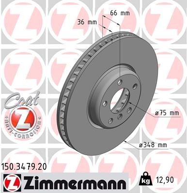 ZIMMERMANN 150.3479.20: Piduriketas Ø: 348mm, sisemine õhutus, Ø: 348mm, kaetud COAT Z