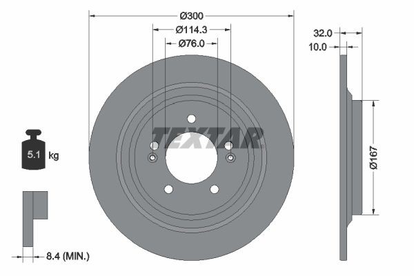 TEXTAR 92332703: Disc de frână PRO Ř: 300mm, plin, Ř: 300mm, acoperit (cu un strat protector), fara butuc roata, fara rulment roata, fara suruburi de fixare roata