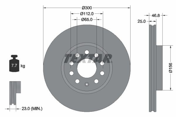 TEXTAR 92333103: Disc de frână PRO Ř: 300mm, ventilat interior, Ř: 300mm, acoperit (cu un strat protector), fara butuc roata, fara rulment roata, fara suruburi de fixare roata