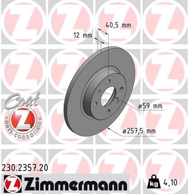 ZIMMERMANN 230.2357.20: Bromsskiva Ø: 257mm, full, Ø: 257mm, belagd COAT Z