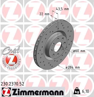 ZIMMERMANN 230.2370.52: Piduriketas Ø: 284mm, sisemine õhutus, perforeeritud, Ø: 284mm, kaetud SPORT COAT Z