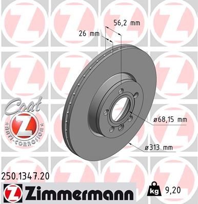 ZIMMERMANN 250.1347.20: Piduriketas Ø: 313mm, sisemine õhutus, Ø: 313mm, kaetud COAT Z