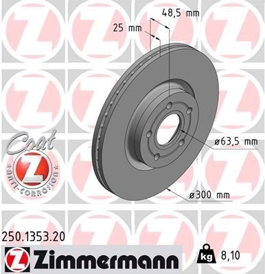 ZIMMERMANN 250.1353.20: Piduriketas Ø: 300mm, sisemine õhutus, Ø: 300mm, kaetud COAT Z