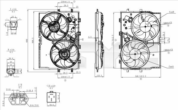 TYC 809-0039: Radiaatori ventilaator 390mm, koos jahutusventilaatoriraamiga(Zarge), koos koormusvastupanuga
