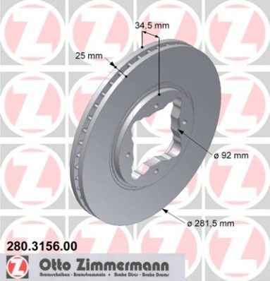 ZIMMERMANN 280.3156.00: Piduriketas Ø: 281,5mm, sisemine õhutus, Ø: 281,5mm