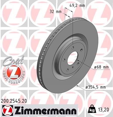 ZIMMERMANN 200.2545.20: Piduriketas COAT Z Ø: 355mm, sisemine õhutus, Ø: 355mm, kaetud