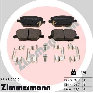 ZIMMERMANN 22165.200.2: Plăcuțe de frână Fotografia corespunde volumului livrării, cu tablă de alunecare, cu suruburi