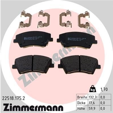 ZIMMERMANN 22518.175.2: Stabdžių kaladėlės Nuotrauka atitinka pristatytą prekę, su slydimo plokštele