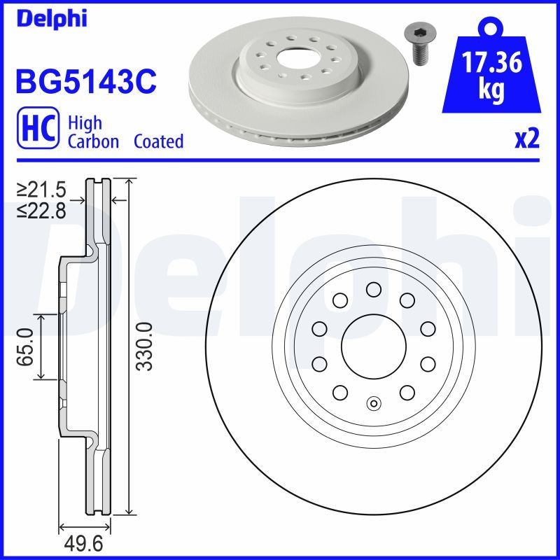 DELPHI BG5143C: Piduriketas Ø: 330mm, õhutusega, Ø: 330mm, kaetud