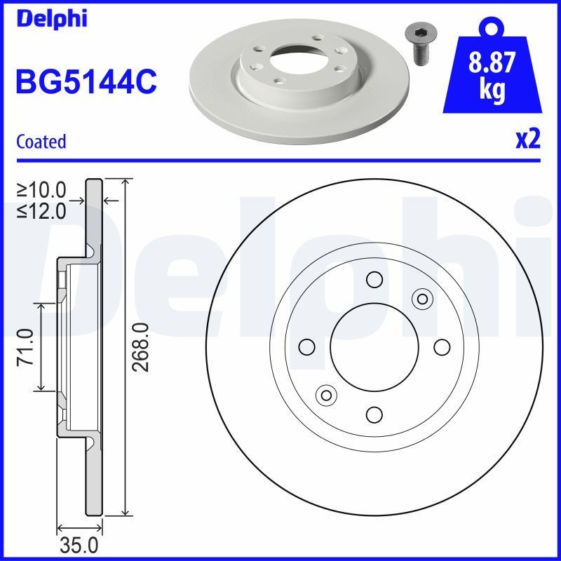 DELPHI BG5144C: Piduriketas Ø: 268mm, täis, Ø: 268mm, kaetud