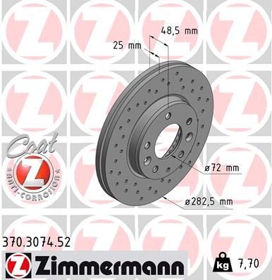 ZIMMERMANN 370.3074.52: Piduriketas Ø: 283mm, sisemine õhutus, perforeeritud, Ø: 283mm, kaetud SPORT COAT Z