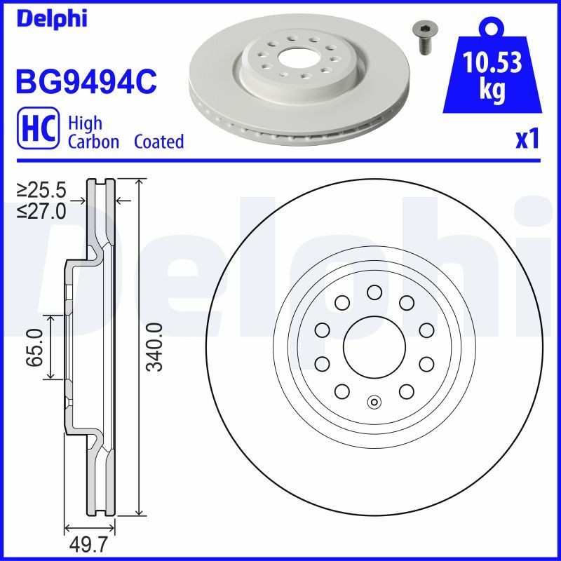 DELPHI BG9494C: Piduriketas Ø: 340mm, õhutusega, Ø: 340mm, kaetud