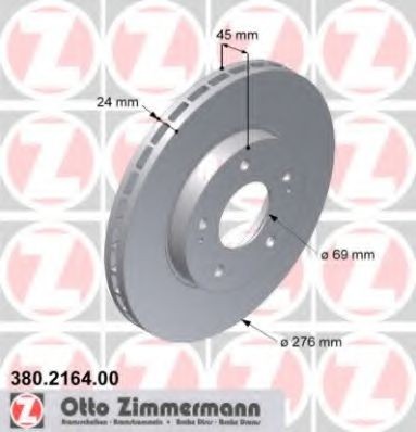 ZIMMERMANN 380.2164.00: Disc de frână Ř: 276mm, ventilat interior, Ř: 276mm