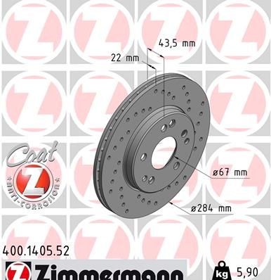 ZIMMERMANN 400.1405.52: Piduriketas Ø: 284mm, sisemine õhutus, perforeeritud, Ø: 284mm, kaetud SPORT COAT Z