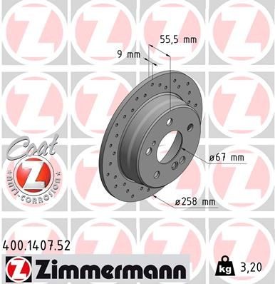 ZIMMERMANN SPORT COAT Z 400.1407.52 Bremsscheibe Ø: 258mm, voll, gelocht, Ø: 258mm, beschichtet