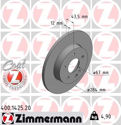 ZIMMERMANN 400.1425.20: Disc de frână Ř: 284mm, plin, Ř: 284mm, acoperit (cu un strat protector) COAT Z