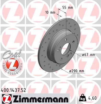 ZIMMERMANN 400.1437.52: Stabdžių diskas Ø: 290mm, visiškai, perforuota, Ø: 290mm, padengta SPORT COAT Z