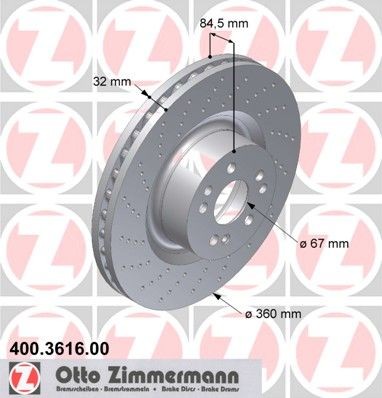 ZIMMERMANN 400.3616.00: Bromsskiva Ø: 360mm, ventilerad invändigt, hålad, Ø: 360mm