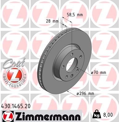 ZIMMERMANN 430.1465.20: Piduriketas Ø: 296mm, sisemine õhutus, Ø: 296mm, kaetud COAT Z