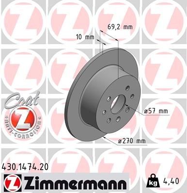 ZIMMERMANN 430.1474.20: Disc de frână Ř: 270mm, plin, Ř: 270mm, acoperit (cu un strat protector) COAT Z