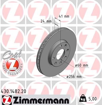 ZIMMERMANN 430.1482.20: Piduriketas Ø: 256mm, sisemine õhutus, Ø: 256mm, kaetud COAT Z
