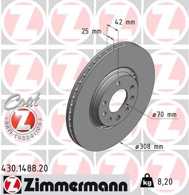 ZIMMERMANN 430.1488.20: Piduriketas Ø: 308mm, välisõhutus, Ø: 308mm, kaetud COAT Z