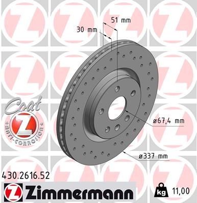 ZIMMERMANN 430.2616.52: Piduriketas Ø: 337mm, sisemine õhutus, perforeeritud, Ø: 337mm, kaetud SPORT COAT Z