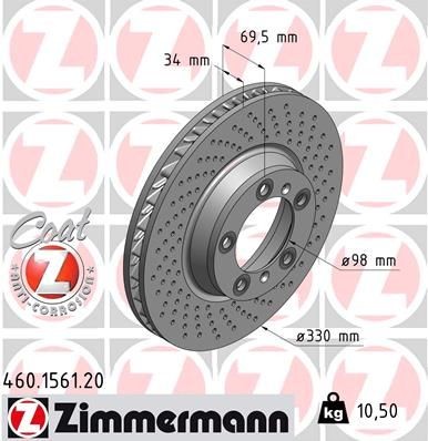 ZIMMERMANN 460.1561.20: Piduriketas Ø: 330mm, sisemine õhutus, perforeeritud, Ø: 330mm, kaetud COAT Z