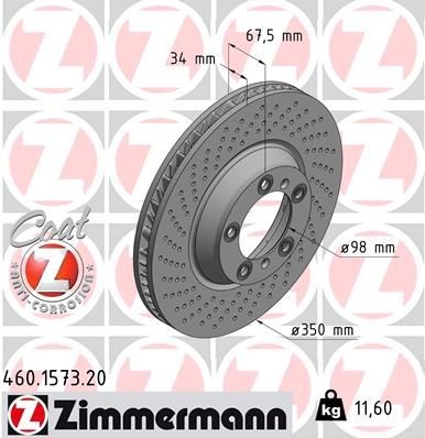 ZIMMERMANN 460.1573.20: Piduriketas Ø: 350mm, sisemine õhutus, perforeeritud, Ø: 350mm, kaetud COAT Z