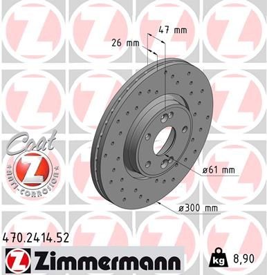 ZIMMERMANN 470.2414.52: Piduriketas Ø: 300mm, välisõhutus, perforeeritud, Ø: 300mm, kaetud SPORT COAT Z