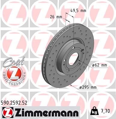 ZIMMERMANN 590.2592.52: Piduriketas Ø: 295mm, sisemine õhutus, perforeeritud, Ø: 295mm, kaetud SPORT COAT Z