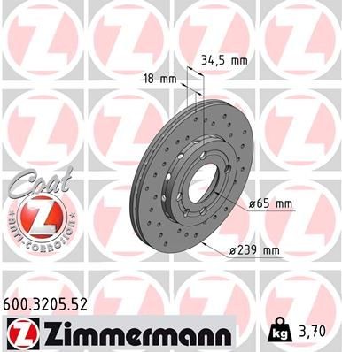ZIMMERMANN 600.3205.52: Piduriketas Ø: 239mm, välisõhutus, perforeeritud, Ø: 239mm, kaetud SPORT COAT Z