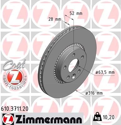 ZIMMERMANN 610.3711.20: Piduriketas Ø: 316mm, välisõhutus, Ø: 316mm, kaetud COAT Z
