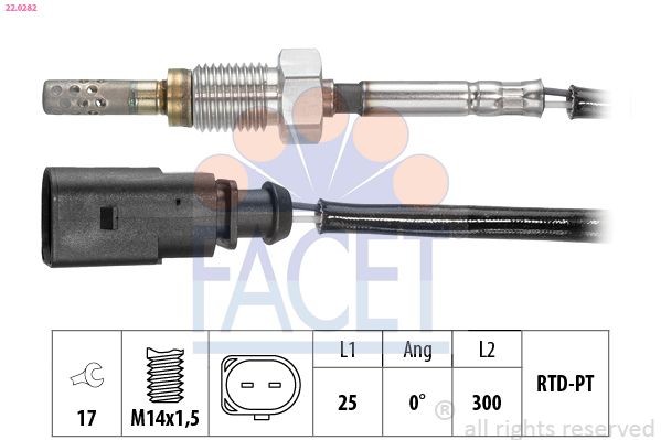 FACET 22.0282: Jutiklis, išmetamųjų dujų temperatūra Made in Italy - OE Equivalent