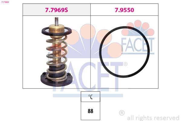 FACET 7.7969: Termostaat, Jahutusvedelik Made in Italy - OE Equivalent 88°C, koos tihendiga