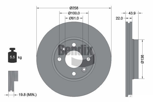 BENDIX Braking BDS1010: Piduriketas Ø: 258mm, välisõhutus, Ø: 258mm, kaetud, ilma rattakeskmeta, ilma rattalaagrita, ilma rattakinnituspoltideta