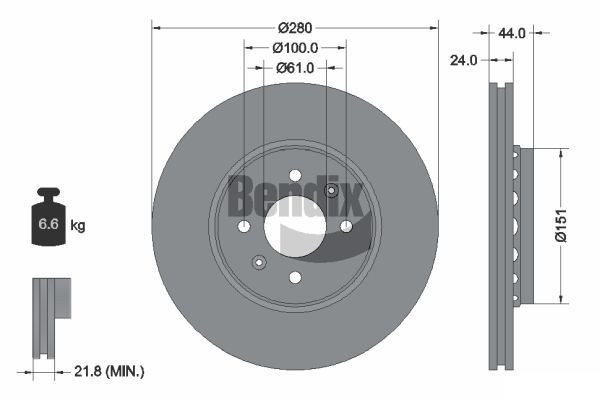 BENDIX Braking BDS1012: Piduriketas Ø: 280mm, välisõhutus, Ø: 280mm, kaetud, ilma rattakeskmeta, ilma rattalaagrita, ilma rattakinnituspoltideta